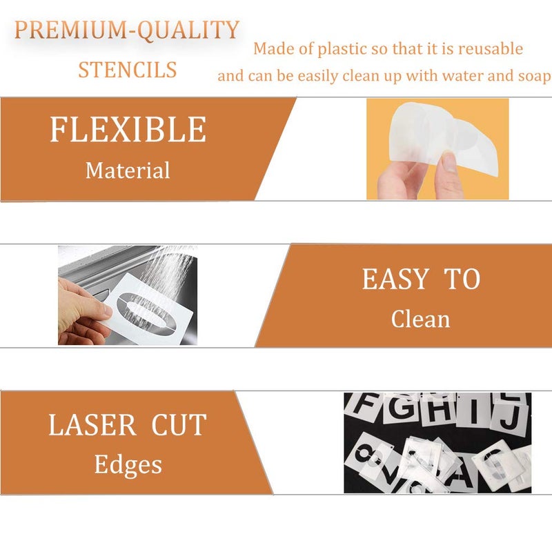 eageus استنسل حروف مقاس 5.08 سم، استنسل أرقام رمزية، 68 قطعة، قوالب حرفية فنية قابلة لإعادة الاستخدام، مجموعة استنسل متشابكة للرسم على الخشب، جدار زجاجي، قماش صخري، علامة سبورة (2 بوصة) - Image 4